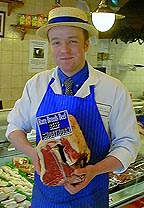 Adam with beef from John Miles - Quality Butcher of Rare breed meat - a traditionally bred and prepared product with a high reputation in Herefordshire and the UK.